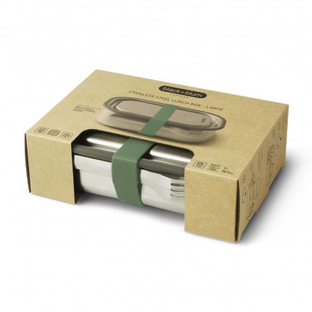 Cutie pentru pranz Black+Blum BAM-SS-L010, 1 L, Dreptunghiulara, Potrivita pentru cuptor, Fara BPA, Otel inoxidabil, Inox/Verde