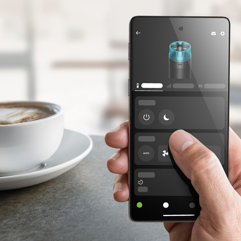 Purificator de aer Dyson HJ10 HushJet™ Purifier Compact 491355-01, 18 m², 10 viteze, Hyperdymium™, HEPA, Comenzi vocale, Oscilatie, Alb/Gri