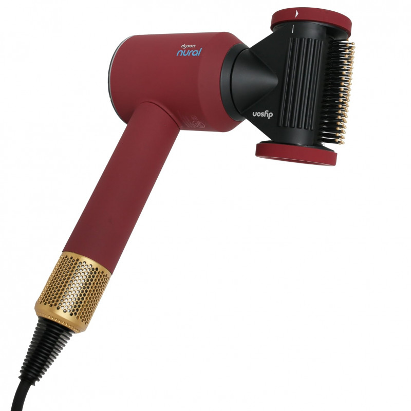 Uscator de par Dyson Supersonic Nural HD16 RdVe/Gd Straight+Wavy 493117-01, 1600 W, 3 viteze, 4 temperaturi, Ioni negativi, 5 accesorii, Protectie pentru scalp, Rosu catifelat/Auriu