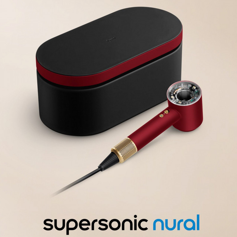Uscator de par Dyson Supersonic Nural HD16 RdVe/Gd Straight+Wavy 493117-01, 1600 W, 3 viteze, 4 temperaturi, Ioni negativi, 5 accesorii, Protectie pentru scalp, Rosu catifelat/Auriu