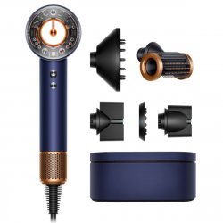 Uscator de par Dyson Supersonic Nural HD16 Prussian Blue/Rich Copper Straight+Wavy 122612-01, 1600 W, 3 viteze, 4 temperaturi, Ioni negativi, 5 accesorii, Protectie pentru scalp, Albastru/Cupru