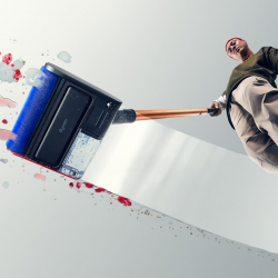 Aparat vertical pentru curatare umeda Dyson PencilWash WR04 637239-01, 300/340 ml, 30 min, 100 m², 2 moduri, Autopropulsie, Inclinare de 170°, LED, Negru/Auriu