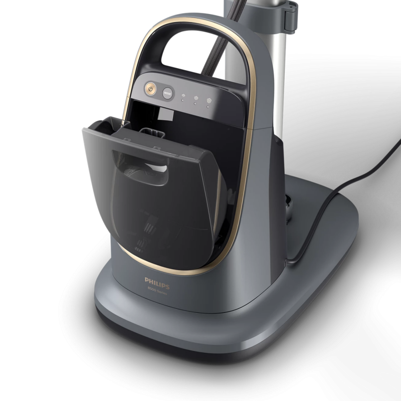 Aparat de calcat vertical cu abur Philips All-in-one 8500 AIS8540/80, 2200 W, 1,2 l, 6 bar, 90 g/min, 3 setari, OptimalTEMP, Masa reglabila, Gri inchis/Auriu