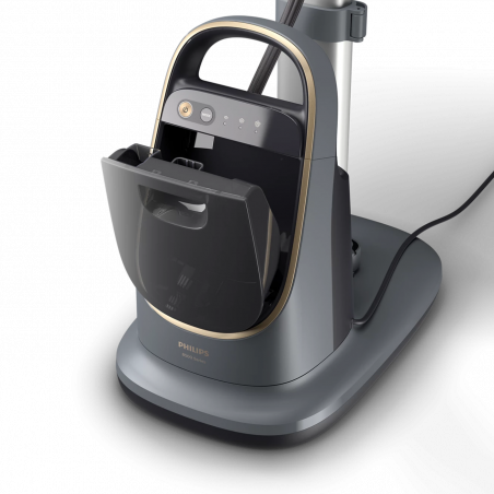 Aparat de calcat vertical cu abur Philips All-in-one 8500 AIS8540/80, 2200 W, 1,2 l, 6 bar, 90 g/min, 3 setari, OptimalTEMP, Masa reglabila, Gri inchis/Auriu