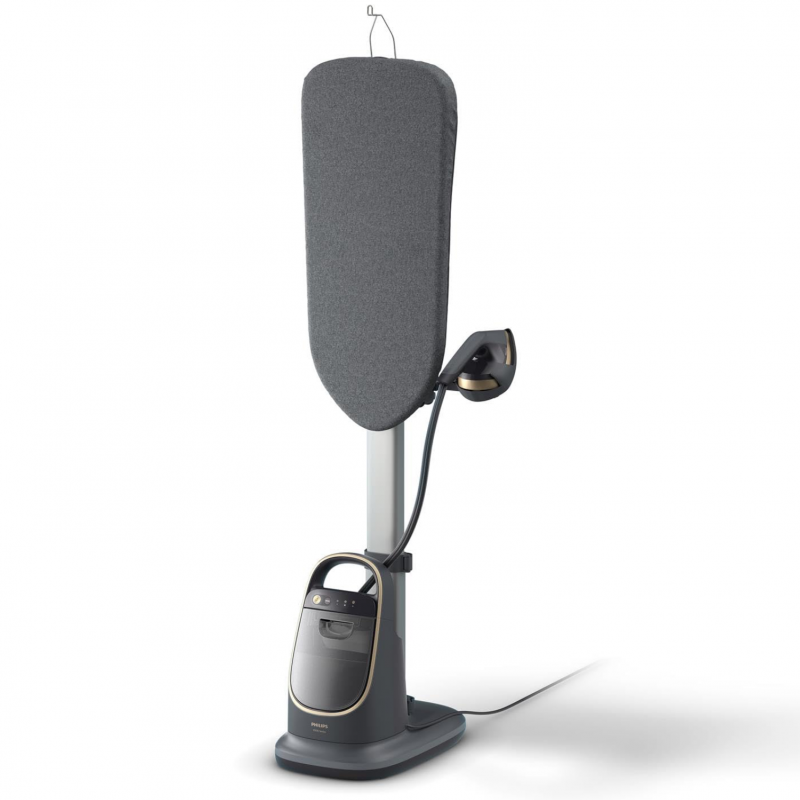 Aparat de calcat vertical cu abur Philips All-in-one 8500 AIS8540/80, 2200 W, 1,2 l, 6 bar, 90 g/min, 3 setari, OptimalTEMP, Masa reglabila, Gri inchis/Auriu