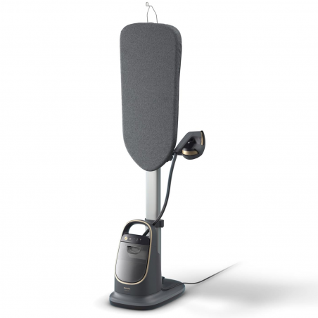 Aparat de calcat vertical cu abur Philips All-in-one 8500 AIS8540/80, 2200 W, 1,2 l, 6 bar, 90 g/min, 3 setari, OptimalTEMP, Masa reglabila, Gri inchis/Auriu