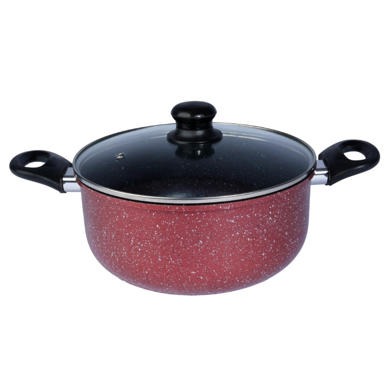 Cratita cu capac din sticla Rosberg R51318G22, 22x8,5 cm, 2.8 L, Finisaj marmura, Inductie, Bordeaux melange