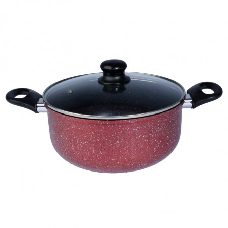 Cratita cu capac din sticla Rosberg R51318G22, 22x8,5 cm, 2.8 L, Finisaj marmura, Inductie, Bordeaux melange