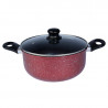 Cratita cu capac din sticla Rosberg R51318G22, 22x8,5 cm, 2.8 L, Finisaj marmura, Inductie, Bordeaux melange