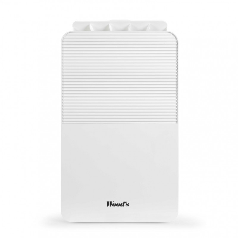 Dezumidificator pentru sufragerii și băi Woods MDK13, 2 viteze, până la 60 m², potrivit și pentru băi, 108 m³, 2 l, 12 l/24 h, hidrostat, 44 dB, IPX1, alb