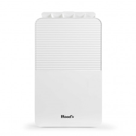 Dezumidificator pentru sufragerii și băi Woods MDK13, 2 viteze, până la 60 m², potrivit și pentru băi, 108 m³, 2 l, 12 l/24 h, hidrostat, 44 dB, IPX1, alb