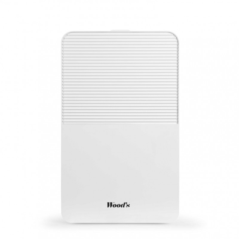 Dezumidificator pentru sufragerii și băi Woods MDK13, 2 viteze, până la 60 m², potrivit și pentru băi, 108 m³, 2 l, 12 l/24 h, hidrostat, 44 dB, IPX1, alb