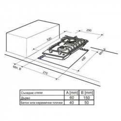 Plita cu gaz incorporabila Finlux FX 320SIX, 3000 W, Doua arzatoare, 500°C, Gratar din fonta, Otel inoxidabil