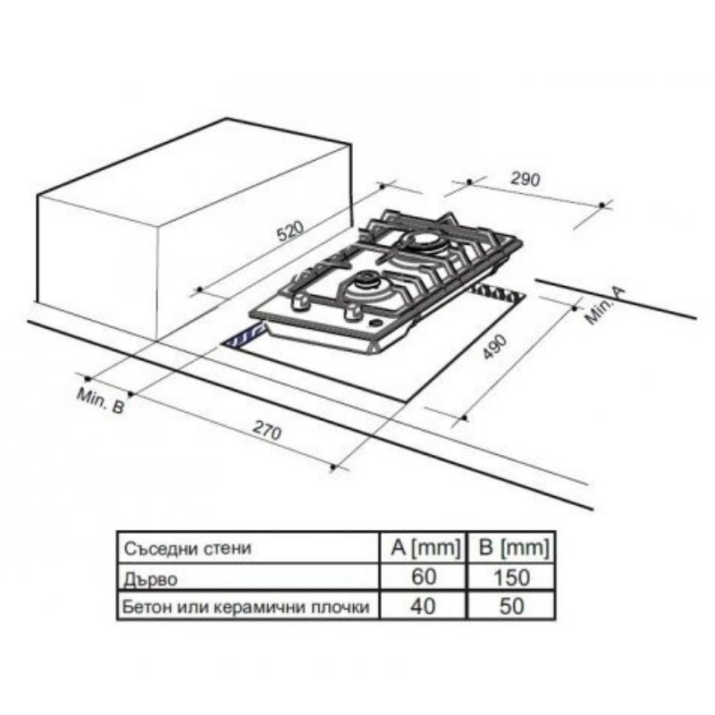 Plita cu gaz incorporabila Finlux FX 320SIX, 3000 W, Doua arzatoare, 500°C, Gratar din fonta, Otel inoxidabil