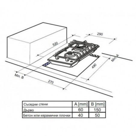 Plita cu gaz incorporabila Finlux FX 320SIX, 3000 W, Doua arzatoare, 500°C, Gratar din fonta, Otel inoxidabil