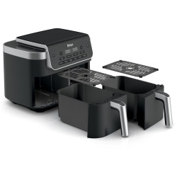 Friteuză cu aer cald Ninja Foodi Dual Zone DZ801EU, 2470 W, zone de gătit independente, 7,6 l, 6 programe, 40-240 °C, Max Crisp, Sync, Gri/Inox