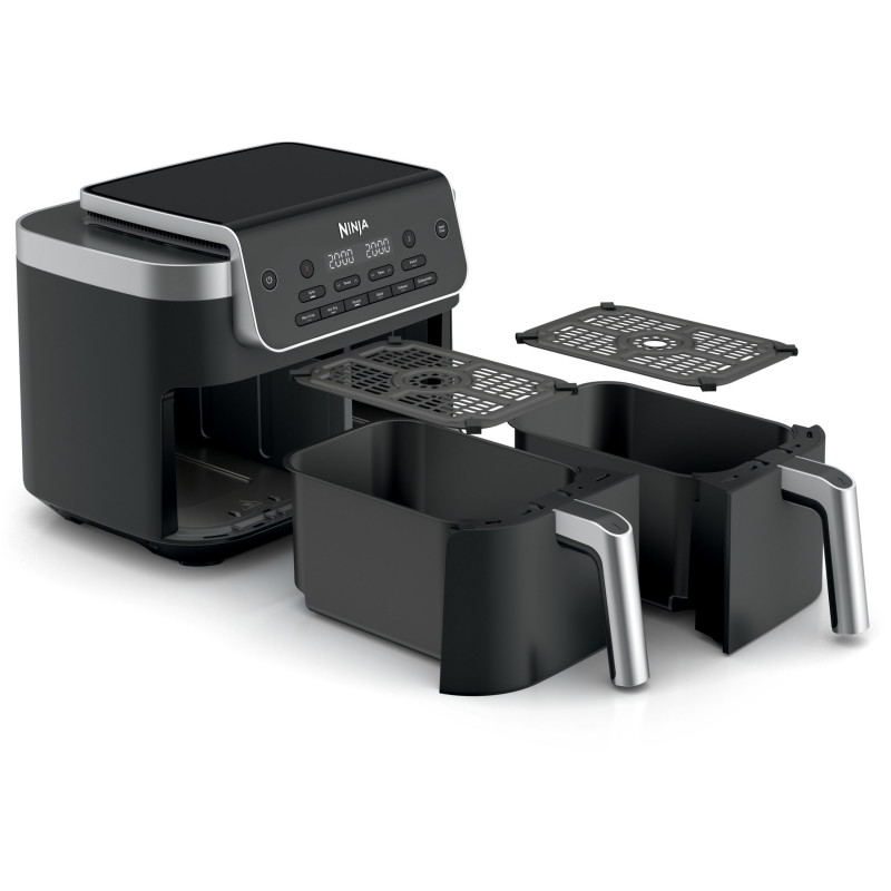 Friteuză cu aer cald Ninja Foodi Dual Zone DZ801EU, 2470 W, zone de gătit independente, 7,6 l, 6 programe, 40-240 °C, Max Crisp, Sync, Gri/Inox
