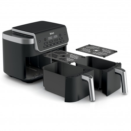 Friteuză cu aer cald Ninja Foodi Dual Zone DZ801EU, 2470 W, zone de gătit independente, 7,6 l, 6 programe, 40-240 °C, Max Crisp, Sync, Gri/Inox