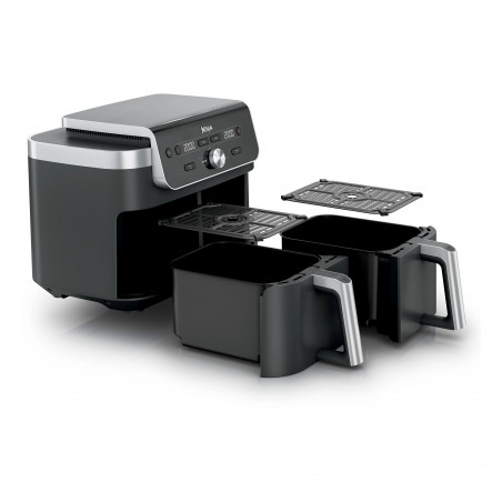 Friteuză cu aer cald Ninja Foodi Dual Zone DZ901EU, 2470 W, zone de gătit independente, 9,5 l, 6 programe, 40-240 °C, Max Crisp, Sync, Gri/Inox