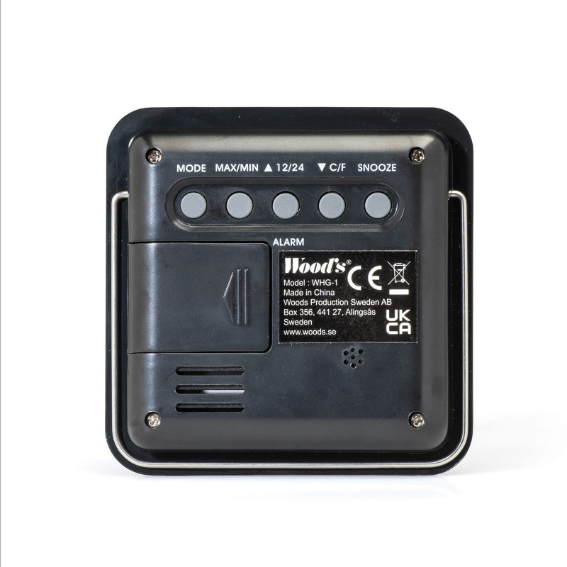 Higrometru Woods WHG1, umiditate 20-95%, 0-50 °C, funcție calendar, negru