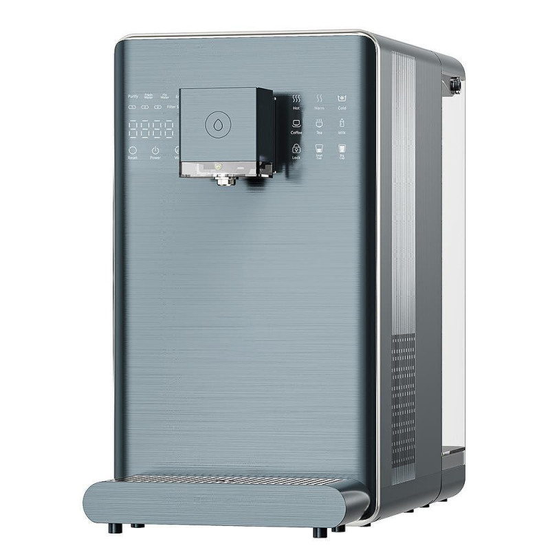 Dispenser de apă ELIXIR Pro Plus, 2200 W, încălzire 18 l/h, 42-90 °C, sterilizare UVC, afișaj, filtrare în mai multe etape, cu compresor, gri-albastru/grafit