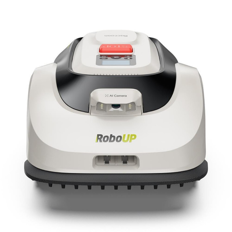 Robot de tuns iarba RoboUp Racoon 2 SE, 600 m², 150 min, cameră AI, zone, 3-8 cm, senzor de ploaie, evitare obstacole, Wi-Fi, alb