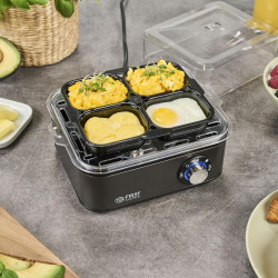 Fierbător de ouă First Austria FA-5115-3-GR, 500 W, pentru 8 ouă, cronometru cu 3 moduri, semnal sonor, gri închis