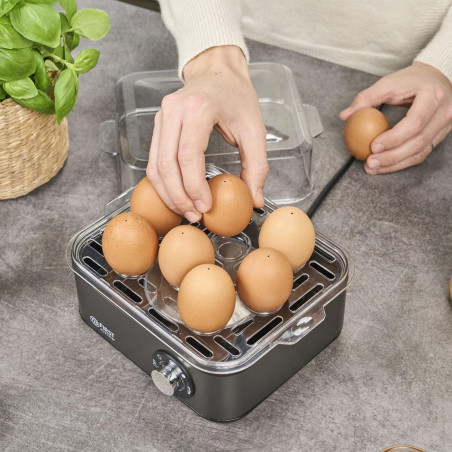 Fierbător de ouă First Austria FA-5115-3-GR, 500 W, pentru 8 ouă, cronometru cu 3 moduri, semnal sonor, gri închis