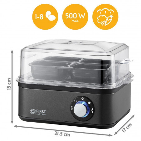 Fierbător de ouă First Austria FA-5115-3-GR, 500 W, pentru 8 ouă, cronometru cu 3 moduri, semnal sonor, gri închis