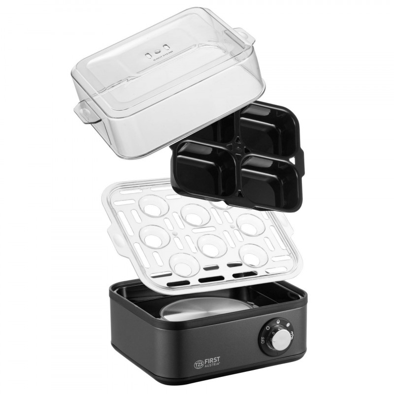 Fierbător de ouă First Austria FA-5115-3-GR, 500 W, pentru 8 ouă, cronometru cu 3 moduri, semnal sonor, gri închis