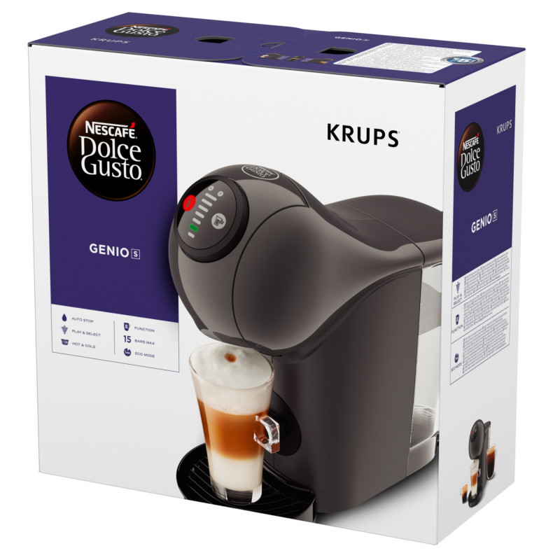 Espressor Krups KP243B10 NDG GENIO S ANTHRACITE, 1500 W, 15 bar, 0,8 l, Compatibil cu capsulele NESCAFÉ® Dolce Gusto®, LED, Functie XL, Gri/Antracit