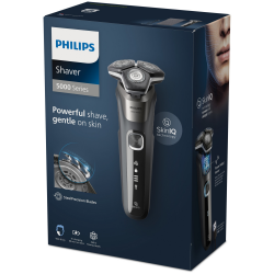 Aparat de ras electric Philips Shaver Series 5000 S5887/10, 9 W, 60 min, pentru ras umed/uscat, trimmer încorporat, SkinIQ, PowerAdapt, capete rotative la 360°, lame cu autoascuțire, gri carbon