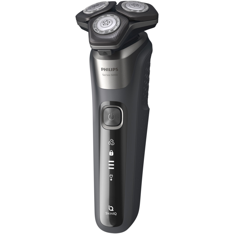 Aparat de ras electric Philips Shaver Series 5000 S5887/10, 9 W, 60 min, pentru ras umed/uscat, trimmer încorporat, SkinIQ, PowerAdapt, capete rotative la 360°, lame cu autoascuțire, gri carbon