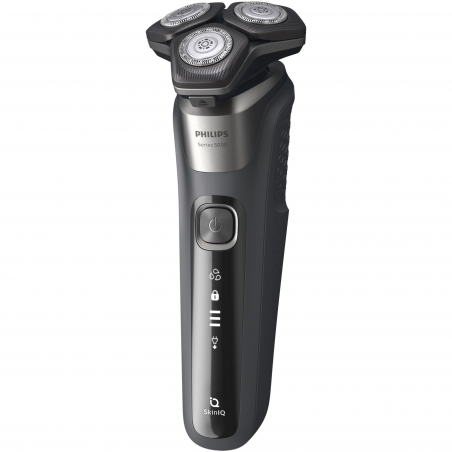Aparat de ras electric Philips Shaver Series 5000 S5887/10, 9 W, 60 min, pentru ras umed/uscat, trimmer încorporat, SkinIQ, PowerAdapt, capete rotative la 360°, lame cu autoascuțire, gri carbon