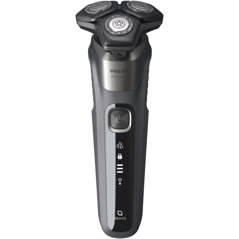 Aparat de ras electric Philips Shaver Series 5000 S5887/10, 9 W, 60 min, pentru ras umed/uscat, trimmer încorporat, SkinIQ, PowerAdapt, capete rotative la 360°, lame cu autoascuțire, gri carbon