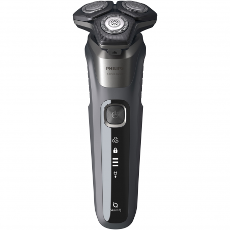 Aparat de ras electric Philips Shaver Series 5000 S5887/10, 9 W, 60 min, pentru ras umed/uscat, trimmer încorporat, SkinIQ, PowerAdapt, capete rotative la 360°, lame cu autoascuțire, gri carbon