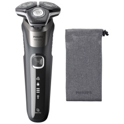 Aparat de ras electric Philips Shaver Series 5000 S5887/10, 9 W, 60 min, pentru ras umed/uscat, trimmer încorporat, SkinIQ, PowerAdapt, capete rotative la 360°, lame cu autoascuțire, gri carbon