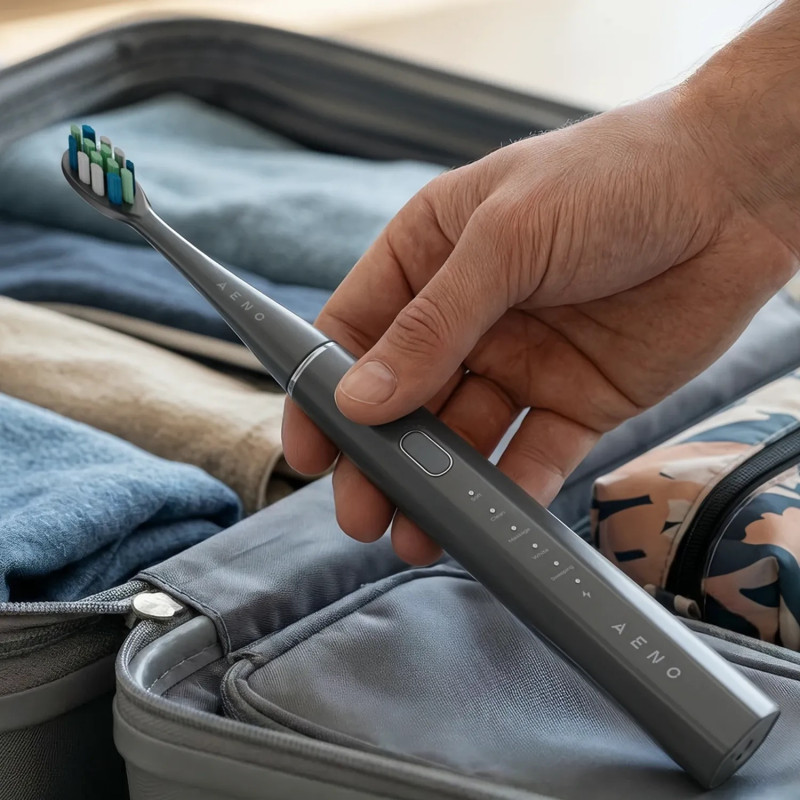 Periuta de dinti electrica cu vibratii AENO ADB0010G, 5 W, DuPont™, Timer, 5 moduri, 90 de zile cu o singura incarcare, Gri