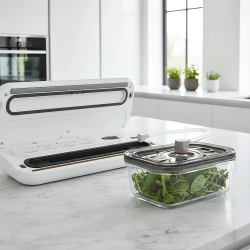 Aparat de vidat alimente AENO AVS0004W, 70 kPa, 4 moduri, Latime maxima a pungii de 30 cm, Functie automata, Buton Stop, LED, Alb