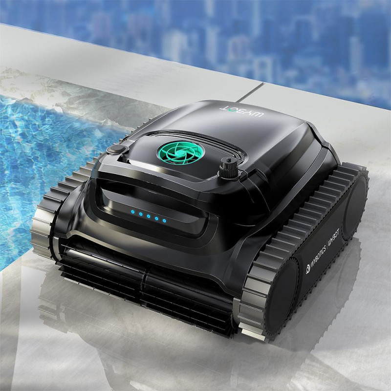 Robot fără fir pentru piscine Wybot M1, 120 W, 300 min, 400 m², filtrare dublă, 2 rânduri de perii, planificare a traseului, giroscop, negru