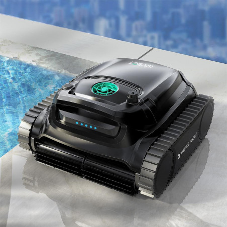 Robot fără fir pentru piscine Wybot M1, 120 W, 300 min, 400 m², filtrare dublă, 2 rânduri de perii, planificare a traseului, giroscop, negru