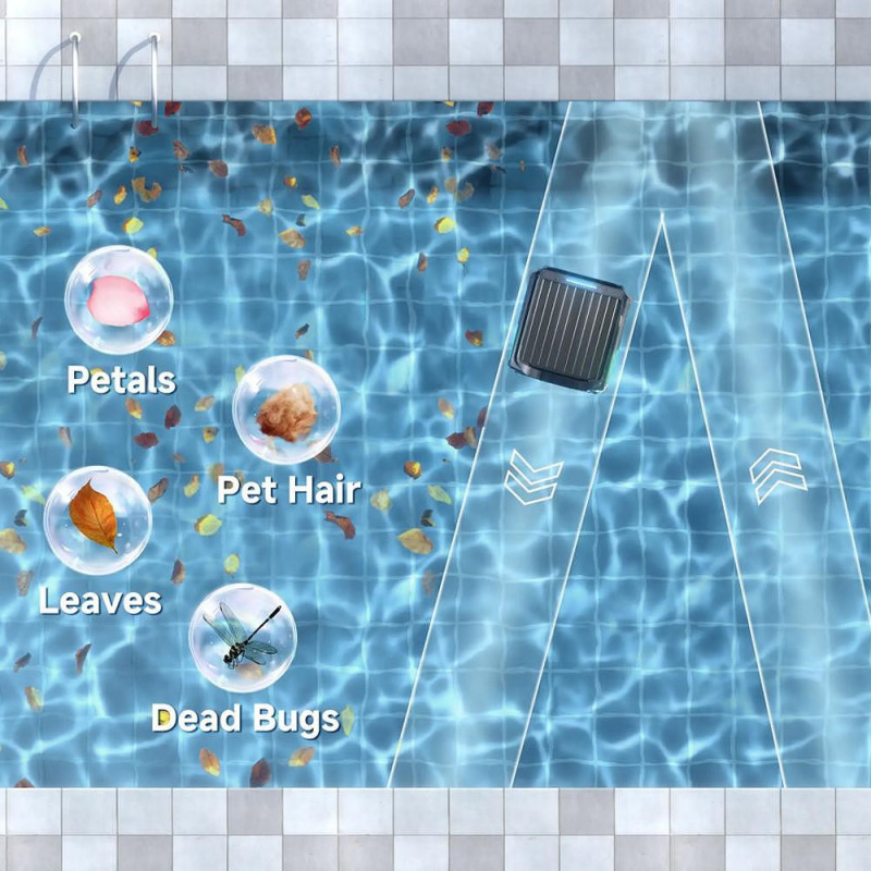 Skimer pentru curățarea suprafeței apei din piscine Wybot F1, alimentare solară / DC, până la 8 ore, 7 l, aplicație mobilă, negru