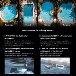 Skimer pentru curățarea suprafeței apei din piscine Wybot F1, alimentare solară / DC, până la 8 ore, 7 l, aplicație mobilă, negru