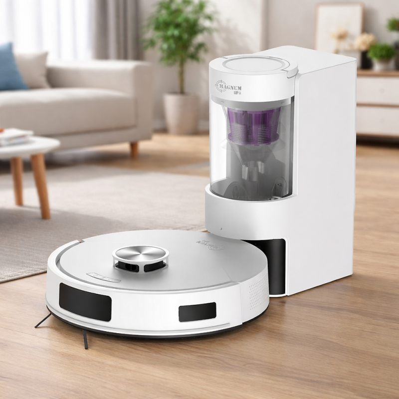 Aspirator robot MAGNUM UP, 45 W, 20 000 Pa, 180 min, 230 ml, rezervor automat transparent, senzori SMART, curățare umedă/uscată, alb