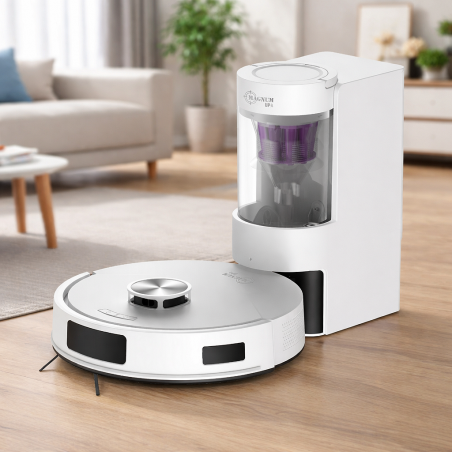 Aspirator robot MAGNUM UP, 45 W, 20 000 Pa, 180 min, 230 ml, rezervor automat transparent, senzori SMART, curățare umedă/uscată, alb