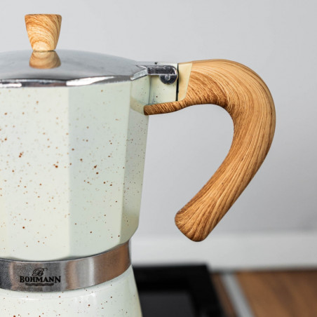 Cafetiera moka Bohmann BH 9306, 300 ml, 6 cesti, Supapa de siguranta, Aluminiu, Bej