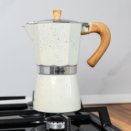 Cafetiera moka Bohmann BH 9306, 300 ml, 6 cesti, Supapa de siguranta, Aluminiu, Bej