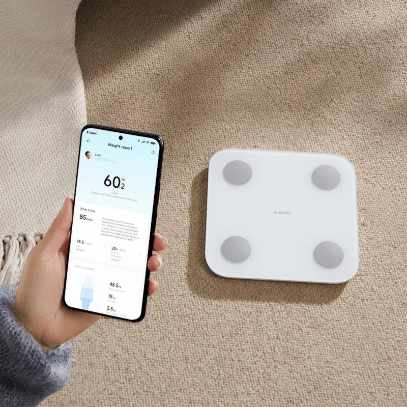 Cantar digital inteligent Xiaomi Body Composition Scale S400, Pana la 150 kg, Bluetooth,Masurare puls, Mod pentru bebelusi, Alb/Gri