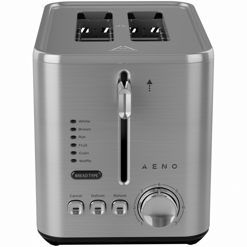 Prajitor de paine AENO ATS0003, 950 W, 6 tipuri de paine, 7 trepte de prajire, Preincalzire, Dezghetare, LED, Otel inoxidabil