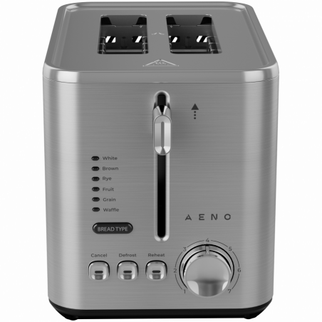 Prajitor de paine AENO ATS0003, 950 W, 6 tipuri de paine, 7 trepte de prajire, Preincalzire, Dezghetare, LED, Otel inoxidabil